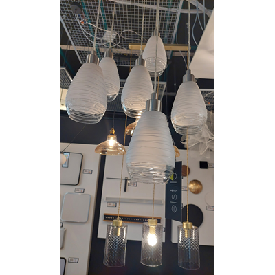 SIRACUSA Six-bulb pendant lamp, satin nickel