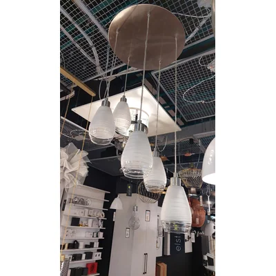 SIRACUSA Suspension à six lampes, nickel satiné
