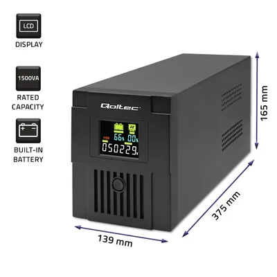 Sistema de alimentación ininterrumpida (UPS) interactivo Qoltec Line | Monolith | 1500 VA | 900 W | LCD | USB | RJ45