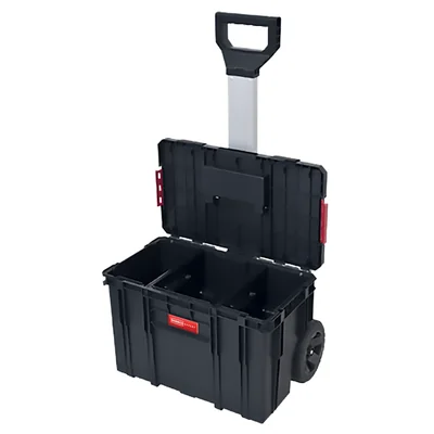 Sistema de contenedores de herramientas, caja de 38 l con ruedas, 2 compartimentos ajustables, organizador.
