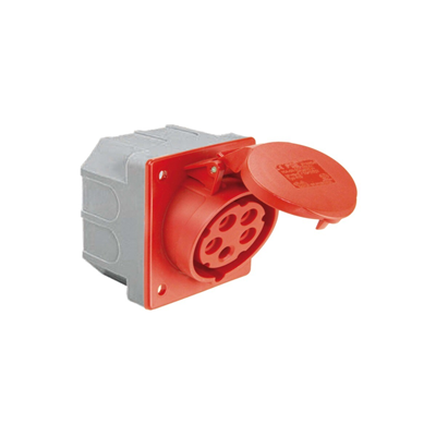 Slanted board socket with a box 32A 3P+Z+N 400V 50/60Hz 6h IP44/54 (flange 80X97, bolt spacing 60X73)