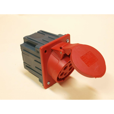 Slanted board socket with a box 32A 3P+Z+N 400V 50/60Hz 6h IP44/54 (flange 80X97, bolt spacing 60X73)