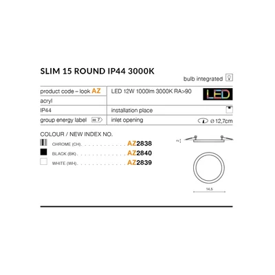 SLIM ROUND 15 3000K Lampada da incasso a soffitto, colore nero