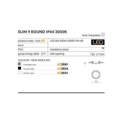 SLIM ROUND 9 3000K Lampa sufitowa wpuszczana biała