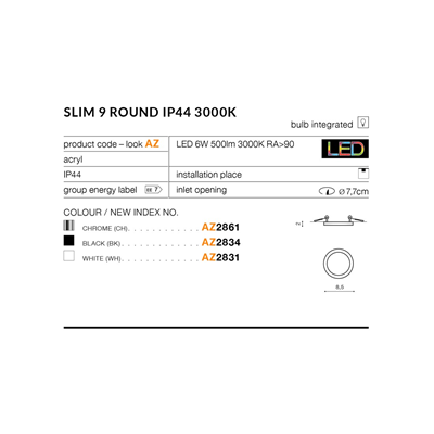 SLIM ROUND 9 3000K Plafonnier encastré blanc