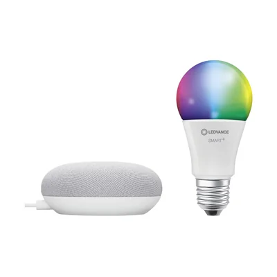 SMART+ BLUETOOTH MULTICOLOR Динамік Google Home Mini Chalk + RGBW Лампа LED 10W A60 E27 800lm 2000-6500K 230V