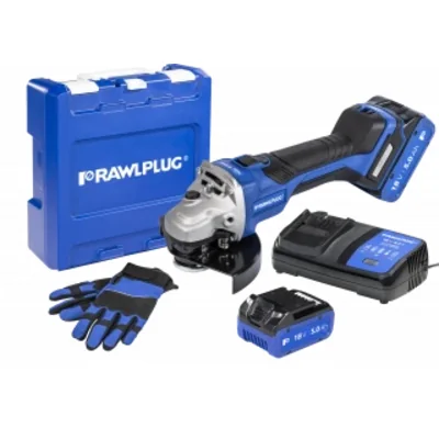 Smerigliatrice angolare 18V 125 mm velocità variabile 2 batterie 5,0 Ah caricatore 6,5 A RawlCase