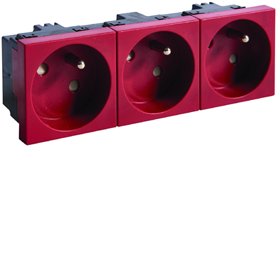 Socket 2P+Z 33° 3-way 45x45mm halogen-free red