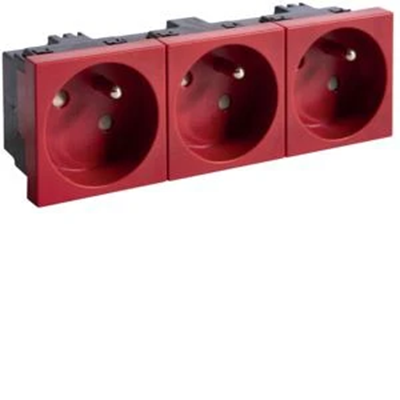 Socket 2P+Z 33° 3-way 45x45mm halogen-free red