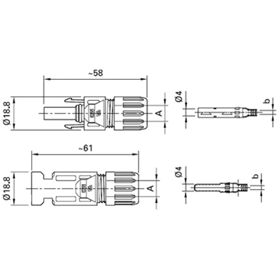 Socket-plug set MC4 Multi-Contact PV-KBT 4/6I-UR and PV-KST4/6I-UR cable outer diameter range 5.5-7.4mm