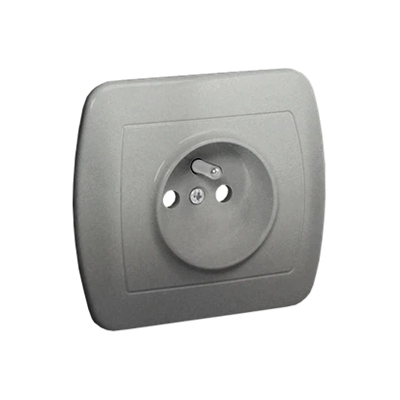 Socket with earthing, with shutters for current paths, 16A, 250V, screw terminals, silver (metallic)