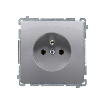 Socket with grounding (module), 16A, 250V, screw terminals, inox (metallic)