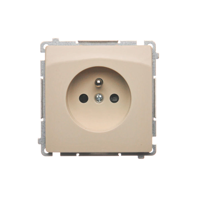 Socket with grounding (module), with shutters for current paths, 16A, 230V, screw terminals, beige