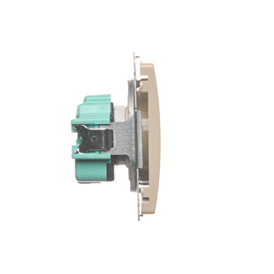 Socket with grounding (module), with shutters for current paths, 16A, 230V, screw terminals, beige