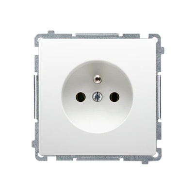 Socket with grounding (module), with shutters for current paths, 16A, 230V, screw terminals, white