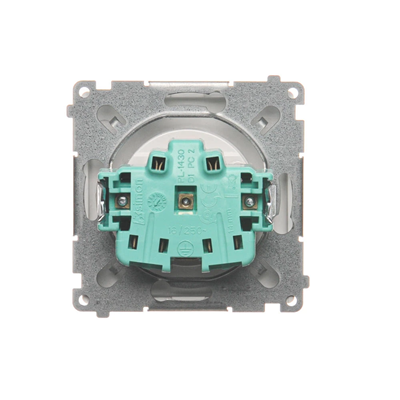 Socket with grounding (module), with shutters for current paths, 16A, 230V, screw terminals, white