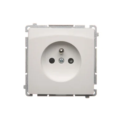 Socket with grounding (module), with shutters for current paths, 16A, 230V, screw terminals, white