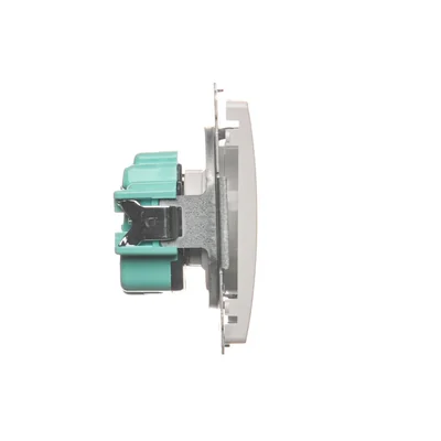 Socket with grounding (module), with shutters for current paths, 16A, 230V, screw terminals, white