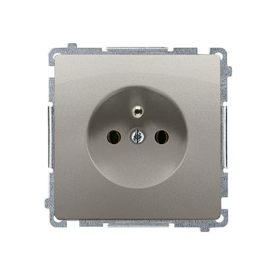 Socket with grounding (module), with shutters for current paths, 16A, 250V, screw terminals, satin (metallic)