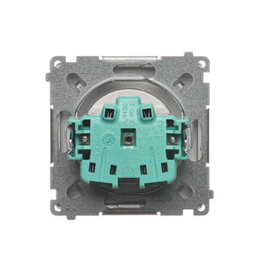 Socket with grounding (module), with shutters for current paths, 16A, 250V, screw terminals, satin (metallic)