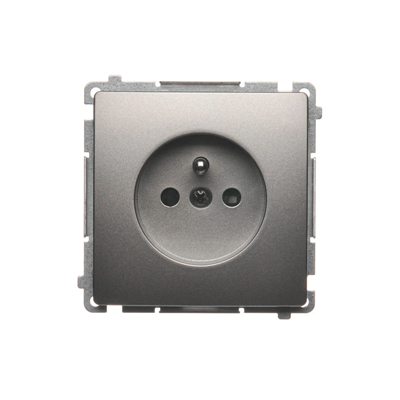 Socket with grounding (module), with shutters for current paths, 16A, 250V, screw terminals, satin (metallic)