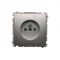 Socket with grounding (module), with shutters for current paths, 16A, 250V, screw terminals, satin (metallic)