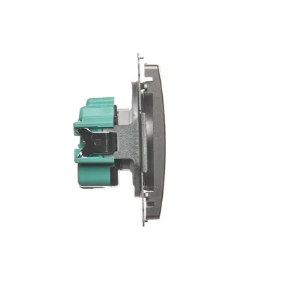 Socket with grounding (module), with shutters for current paths, 16A, 250V, screw terminals, satin (metallic)