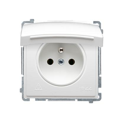 Socket with grounding (module), with shutters for current paths, splash-proof IP44, 16A, 250V, screw terminals, white