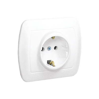 Socket with grounding, Schuko type, 16A, 250V, screw terminals, white