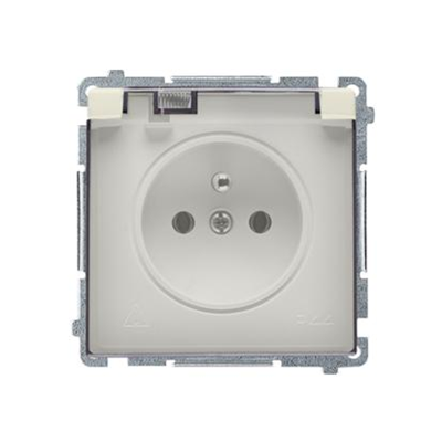 Socket with grounding, splash-proof IP44 (module), 16A, 250V, screw terminals. Transparent flap, beige