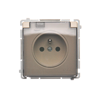 Socket with grounding, splash-proof IP44 (module), 16A, 250V, screw terminals. Transparent flap, beige