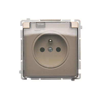 Socket with grounding, splash-proof IP44 (module), 16A, 250V, screw terminals. Transparent flap, beige