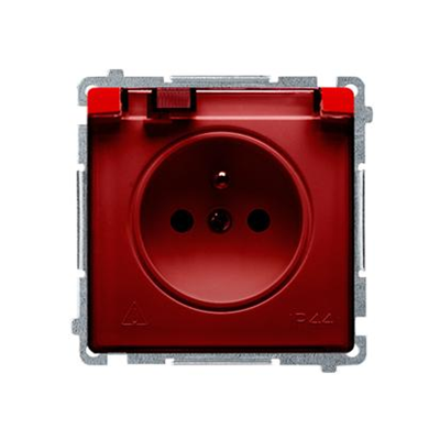 Socket with grounding, splash-proof IP44 (module), 230V, red