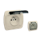 Socket with grounding, splash-proof IP44 with shutters for current paths, 16A, 250V, screw terminals. Transparent flap, beige