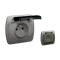 Socket with grounding, splash-proof IP44 with shutters for current paths, 16A, 250V, screw terminals. Transparent flap, silver (metallic)