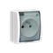 Socket with grounding, splash-proof IP54, transparent flap, 16A, 250V, screw terminals, white