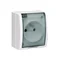 Socket with grounding, splash-proof IP54, transparent flap, 16A, 250V, screw terminals, white