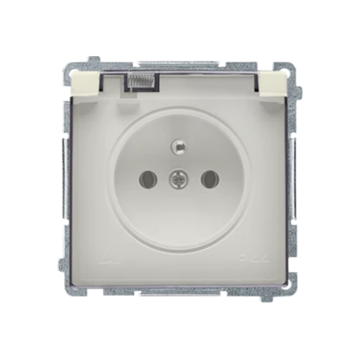 Socket with grounding, with filter current paths, splash-proof IP44 (module), 16A, 250V, screw terminals, transp. flap, beige