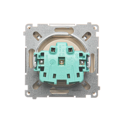 Socket with grounding, with filter current paths, splash-proof IP44 (module), 16A, 250V, screw terminals, transp. flap, beige