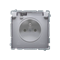 Socket with grounding, with filter current paths, splash-proof IP44 (module), 16A, 250V, screw terminals, transp. flap, inox (metallic)