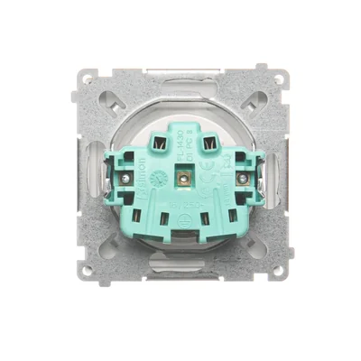 Socket with grounding, with filter current paths, splash-proof IP44 (module), 16A, 250V, screw terminals, transp. flap, white