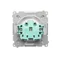 Socket with grounding, with filter current paths, splash-proof IP44 (module), 16A, 250V, screw terminals, transp. flap, white
