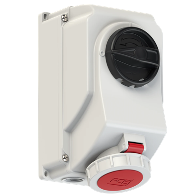 Socket with switch 0-1-large mechanical interlock 16A 400V 3P+E+N IP67