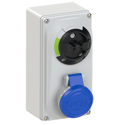 Socket with switch 0-1-small mechanical interlock 16A 230V 2P+Z IP44