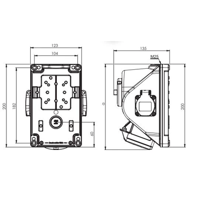 Socket with switch "COMBO-POL" IP44 16A 400V 3P+Z+N 2x230V sockets, off L-O-P