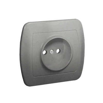 Socket without grounding, with shutters for current paths, 16A, 250V, screw terminals, silver (metallic)