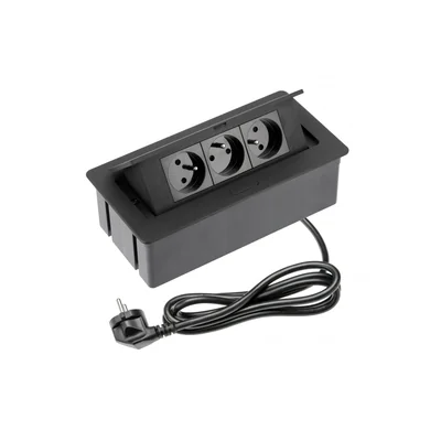 SOFT FURNITURE SOCKET 3x SOCKET WITH GROUNDING, POWER CABLE WITH PLUG, BLACK