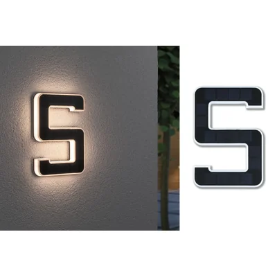 SOLAR LED facade luminaire house number 5 3000K IP44 replaceable battery / black / plastic