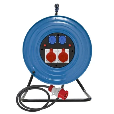 SOLID LINE extension cord on metal drum, fi470, cable H07RN-F 5x4mm2 - 30m, 2x32A/5P, 2x250V, 400V, 2xthermal, blue, IP44