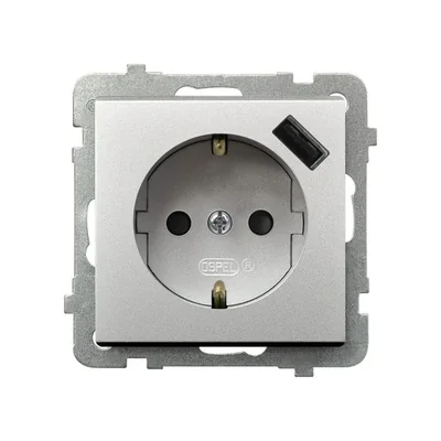 SONATA Base de enchufe individual con toma de tierra, schuko, con persianas de paso de corriente, con cargador USB, plata mate